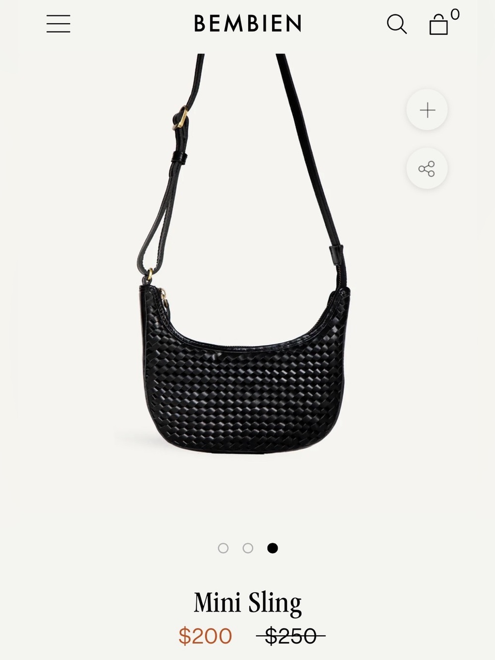 $250 BEMBIEN BLACK WOVEN BOTTEGA MINI SLING BAG CULT GAIA MADEWELL ST AGNI